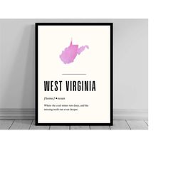 funny west virginia definition print | west virginia poster | minimalist state map | watercolor silhouette | modern trav