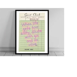retro guest check - salty olive dilution | trendy wall art print | cocktail print | martini | bar cart print | alcohol p