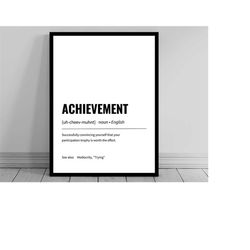 achievement definition print | minimalist office art | funny definition poster | daily affirmation | home office art | m