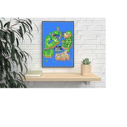 gift for mario world map print - the super mario movie poster - mario cartoon movie poster, movie poster, super mario gi