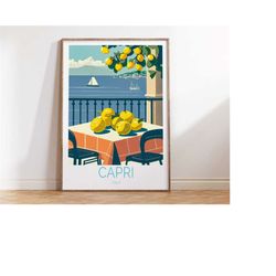 capri lemons italy travel poster, capri coast travel wall art, italy coast travel wall art, sorrento capri lemons italia