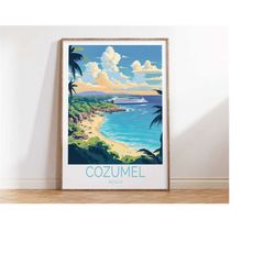 cozumel coastal travel poster, mexico cozumel cancun travel poster, cozumel travel wall art, mexico anniversary travel g