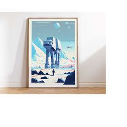Hoth Star Wars Planet Minimalist Poster, Star Wars Travel Galaxy Wall Art, Hoth, Bespin, Tatooine, Endor, Star Wars Gift