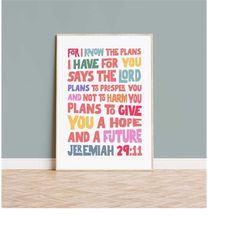 for i know the plans i have for you poster, jeremiah 29 verse 11 print, christian poster, bible verse wall art, christia