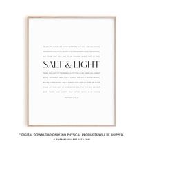 matthew 5:13-16 salt and light bible verse wall art print, modern christian poster, minimalist scripture printable wall