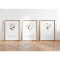 christian floral set of 3, bible verse wall poster set, botanical scripture print, christian wall art, minimal christian