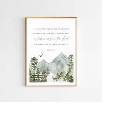 psalm 121:1-2 printable watercolor mountains scripture poster bible verse wall art christian home decor