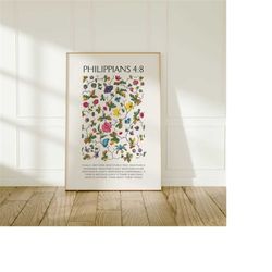 philippians 4, whatever is lovely, vintage floral christian poster, printable wall art, digital download,bible verse art