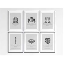 armor of god printable set, digital download, ephesians 6:13-17, christian gift, jesus art, bible poster, scripture, bib