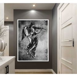 angel playing the violin canvas print, black and