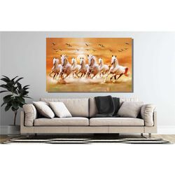 7 white horses poster canvas, white horse poster