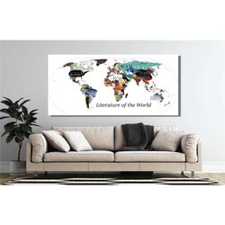 Literature Map World School for Gift, Literary Poster,