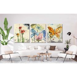 set of 3 salvador dali flowers poster, vintage