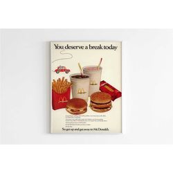 mcdonald's "you deserve a break" advertising poster, 80s