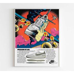 nike "invasion by air" advertising poster, 90s tennis