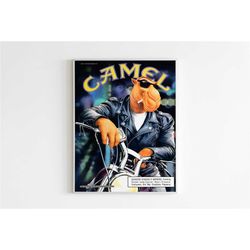 camel joe biker advertising poster, cigarettes 1991 ad