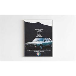 alfa romeo advertising poster, 80s style print, vintage