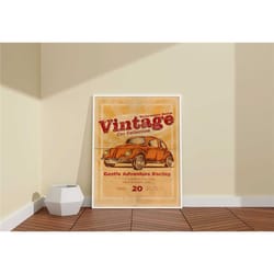 volkswagen beetle vintage poster / retro car canvas
