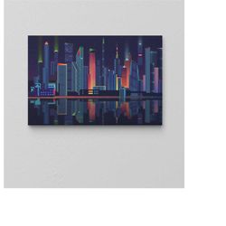 Cityscape Wall Decor / Skyline Landscape Canvas / Abstract City Poster / Cityscape Wall Art / Extra Large Wall Art / Tre