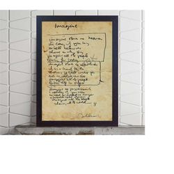 Imagine John Lennon Handwritten Lyrics The Beatles print Poem motivational vintage photo Christmas Gift poster