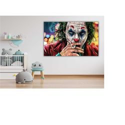 Joker Painting Extra Large Wall Art,Smoking Joker Ready To Hang Canvas,Joker Canvas Wall Art,Joker Wall Decor Comic Post