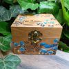 Rustic wooden box with blue flowers and bird, Oak box,Handmade box, Keepsake box, Storage Organisation Wood box Jewelry box Flowers paintyng.jpg