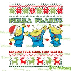 christmas pizza planet food & fun space port tshirt, christmas pizza planet t0y story aliens tshirt