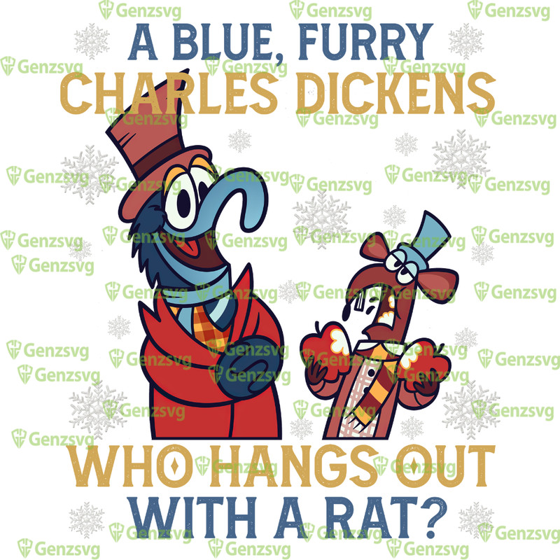A Blue Furrry Charles Dickens Who Hangs Out With A Rat Tshirt, Retro Mup#pet Christmas Carol Gon#zo Riz#zo Rat Shirt.png