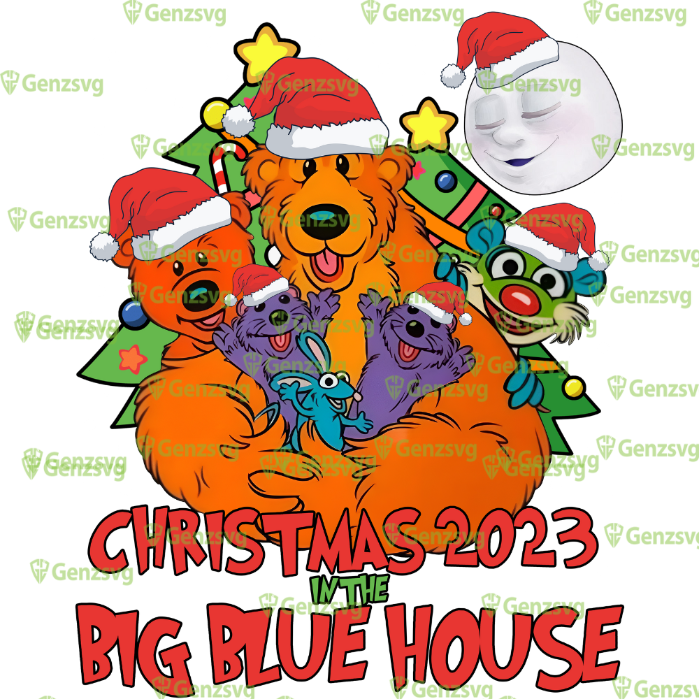 Bear In The Big Blue House Christmas T-Shirt, Bear Santa Hat X-mas Matching TShirt, Tutter Funny Christmas Shirt.png