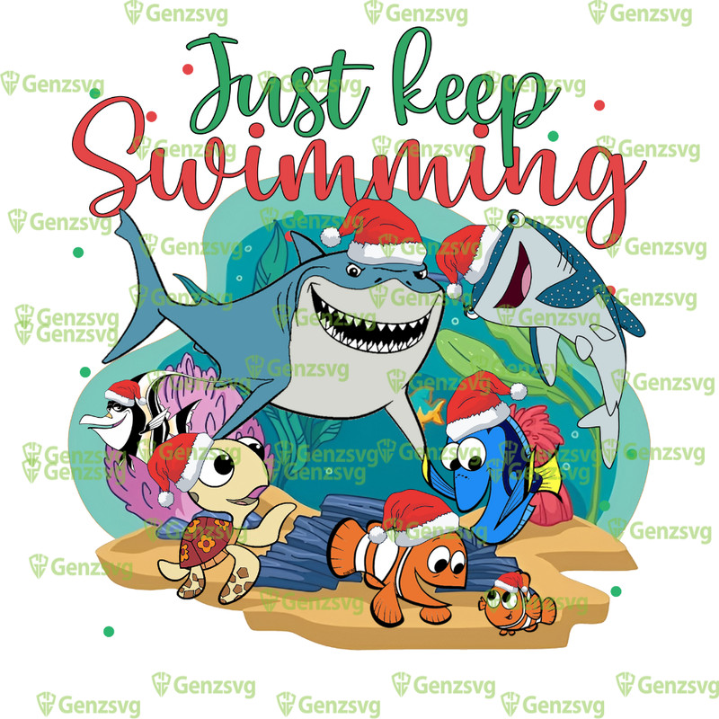 Finding Ne#mo Characters Group Just Keep Swi#mming Christmas T-shirt, Dory Crush Xmas Matching Tshirt.png