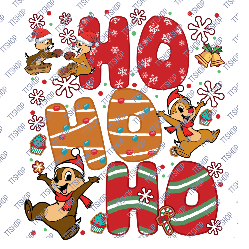 HO HO HO Chip & Dale Christmas Tshirt, Christmas Vacation Chip & Dale Tshirt, Double Christmas Trouble Shirt.png