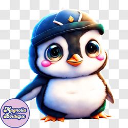 playful cartoon penguin with orange cap and blue shirt png