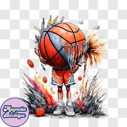 basketball player in action with fireworks png