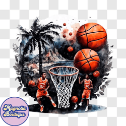 basketball players on the court with ocean view png