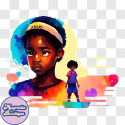encouraging illustration of young black girl and basketball player png