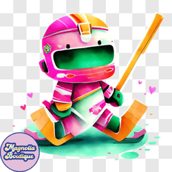 colorful cartoon character skating with hockey stick png
