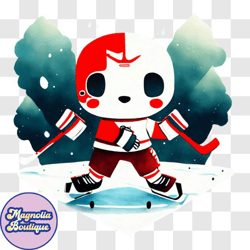 fun cartoon illustration of hockey player on frozen pond png