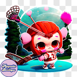 cartoon character playing hockey in natural surroundings png