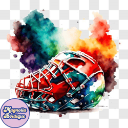 colorful hockey helmet art piece with watercolor splashes png