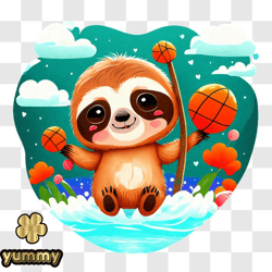 Cartoon Sloth Playing Basketball PNG Design 83