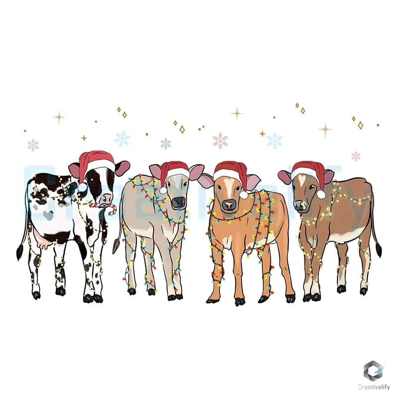 Christmas Cow Lights SVG Santa Hat Vintage Graphic File.jpg