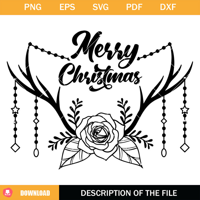 Antlers with Flowers Merry Christmas Svg, Christmas Deer Svg.jpg