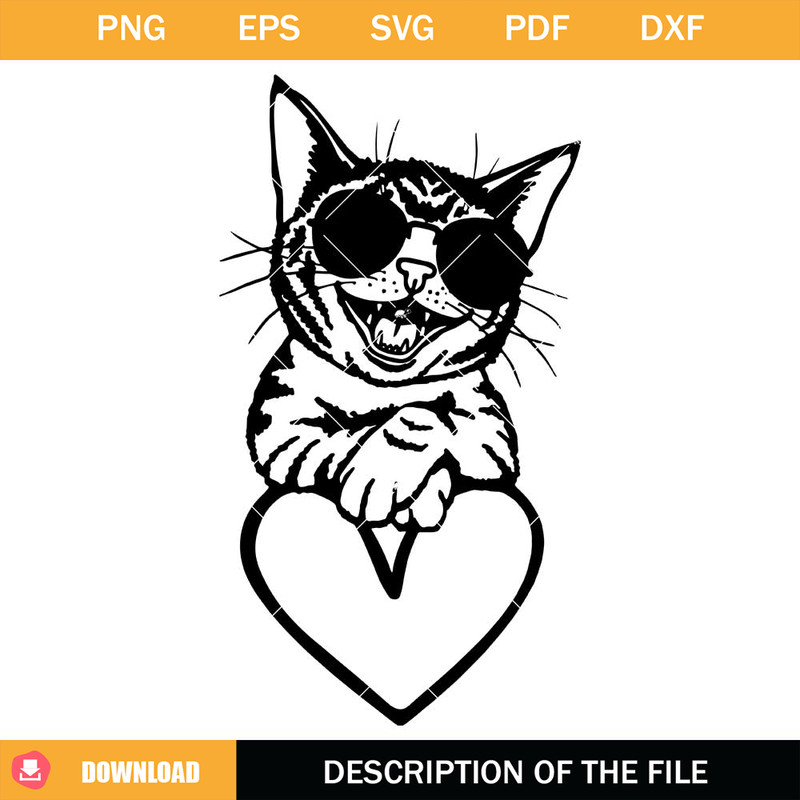 Cool Cat With Heart Svg, Love Cats Svg, Cat Valentine Svg.jpg