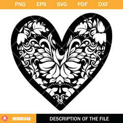 floral heart svg, valentine heart svg, patterned heart svg