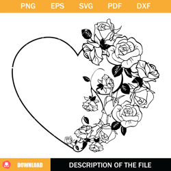 heart rose wreath svg, heart with flowers svg, valentines