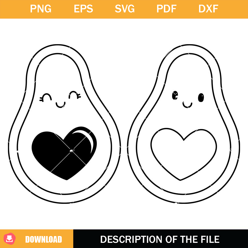 Heart Seed Avocado Girl & Boy Svg, Cute Kawaii Avocado Svg.jpg