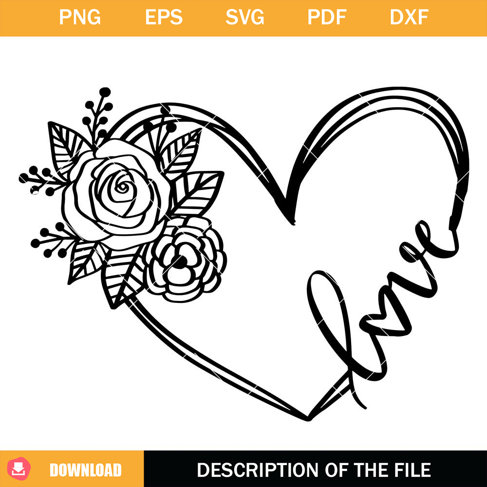 Love Floral Heart Svg, Valentine's Day Svg, Rose Heart Svg.jpg