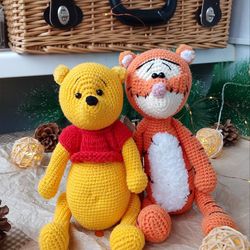 Cotton Plush Winnie the Pooh stuffed toy. Yellow teddy bear stuffed toy. Baby shower toy plush yarn. yellow teddy bear
