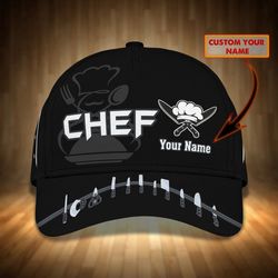 Personalized Black Baseball Chef Cap, 3D All Over Printed Classic Chef Hat, Chef Cap, Present To Master Chef