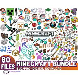80 minecraft bundle svg png, minecraft svg file